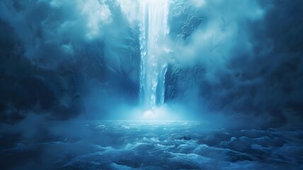 Defying Gravity Mystical Waterfall Cascading into a Pool of Glowing Mist
