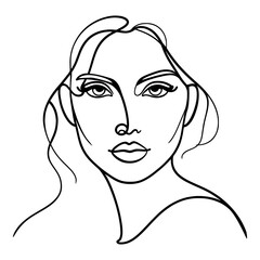 Silhouette of woman face. Continuous one line drawing, White background. Vector