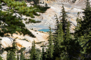 view into the valley of the Bumpass Hell in the lassen volcanic national park, California