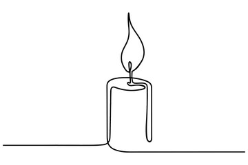 Continuous one line drawing candle, burning flame,vector