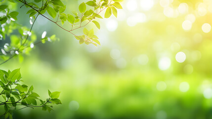 Beautiful blurred background image of spring nature with a neatly trimmed lawn surrounded by trees...