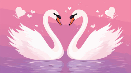 Seamless pattern with white swans. Swans couples on