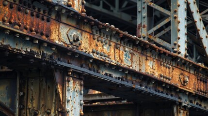 Rustic Steel, Part of Old Bridge. Old bridge construction parts, metal elements.