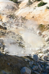 unique and breathtaking panoramic view into the Bumpass hell valley of the lassen volcanic national park, California