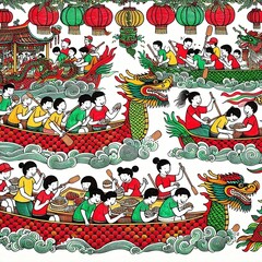 Dragon Boat Festival, people, happy, eating, AI generated
