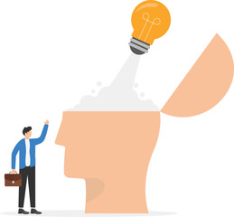 Process of human thinking, intelligence, thinking process or business analysis to get new idea concept

