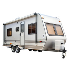 Vacation trip with Caravan Car on road. Camper and Summer drive on highway. Holiday journey