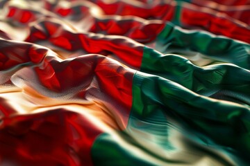 A close up of a red, green and white flag. - obrazy, fototapety, plakaty