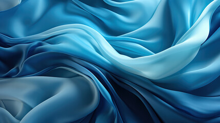 Obraz premium Fluttering Blue Color Fabric Heavenly in Space With Delicate Folds on Blurry Background