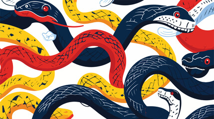 Seamless pattern with various snakes or serpents on