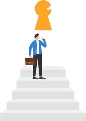 Fototapeta premium Opportunity door, career development or business decision for new challenge concept, businessmen think about how to reach the door position