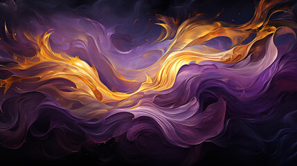 Obraz premium Contemporary Art of Purple and Gold Color Wavy Brush Strokes on Canvas