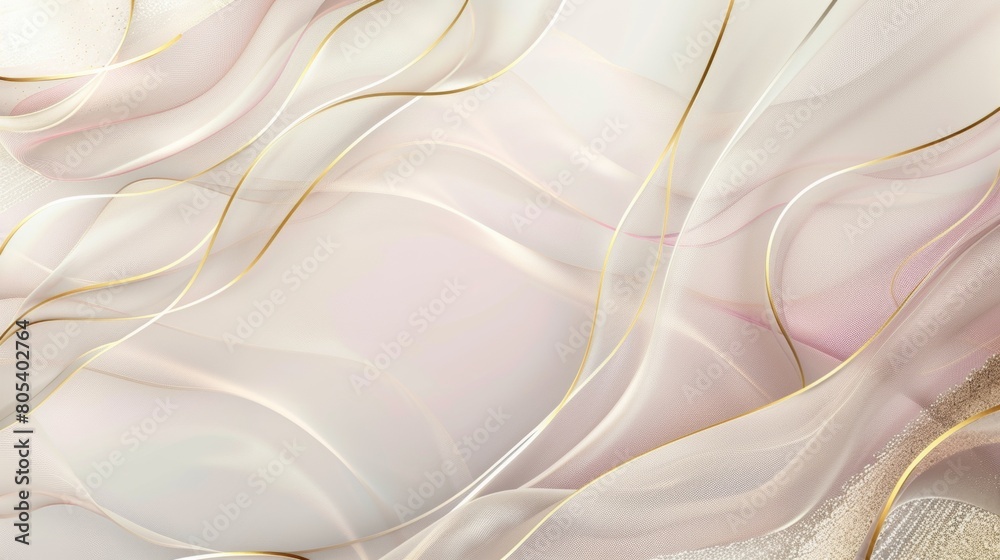 Fototapete the background is light pink and gold, with an abstract shape of flowing lines on the right side. th