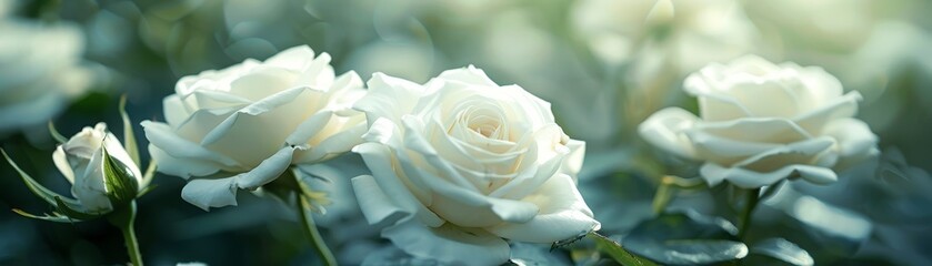 A bouquet of white roses is in full bloom