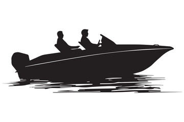 driving speed boat silhouette vector white background