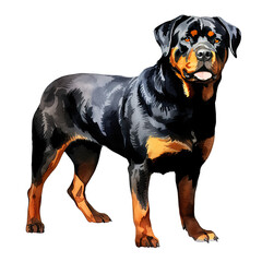 AI-Generated Watercolor Rottweiler Clip Art Illustration. Isolated elements on a white background.