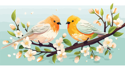 Seasonal composition with pair of lovely cute birds