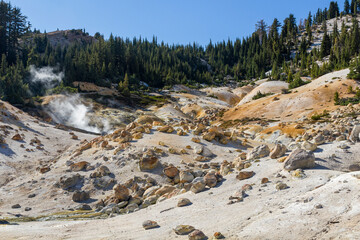 unique and breathtaking panoramic view into the Bumpass hell valley of the lassen volcanic national...