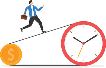Businessman running on the treadmill clock-Time is money concept

