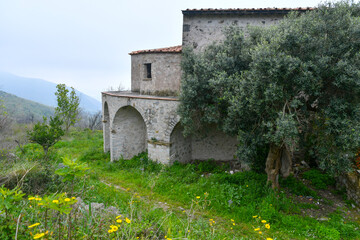 The ruins of an ancient abbey in the mountains of Campania in Italy.