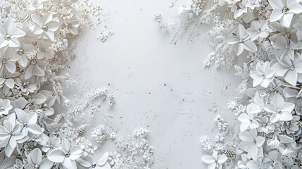 A white background with flowers and leaves.