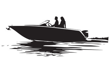 Man driving boat silhouette vector