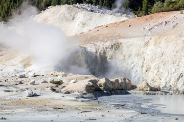 unique and breathtaking panoramic view into the Bumpass hell valley of the lassen volcanic national...