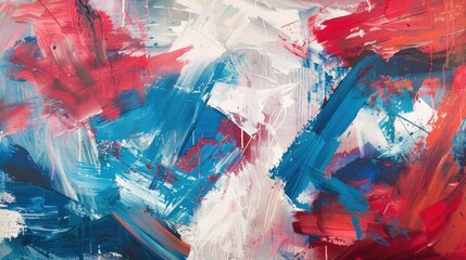 Abstract expressionist brush strokes in red and blue on a large scale