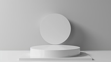Minimalist white podium on a clean grey background