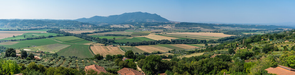 Panoramic view with the Soratte mountain from the village of Stimigliano, in the Province of Rieti,...