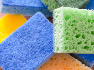 Vibrant Scrub Sponges. Brightly colored sponges with a focus on texture. Uses for Online retail,...