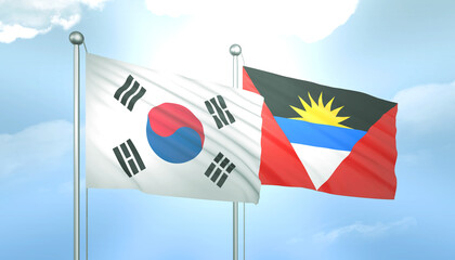 South Korea and Antigua Barbuda Flag Together A Concept of Relations