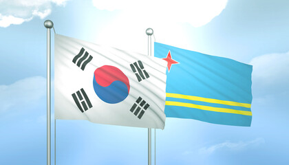 South Korea and Aruba Flag Together A Concept of Relations