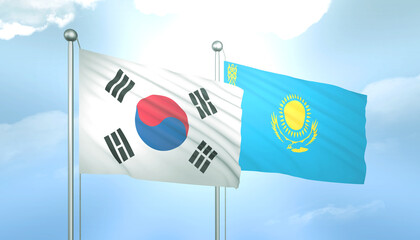 South Korea and Kazakhstan Flag Together A Concept of Relations