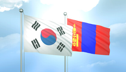 South Korea and Mongolia Flag Together A Concept of Relations