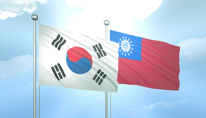South Korea and Myanmar Flag Together A Concept of Relations