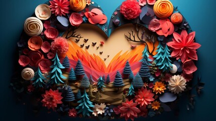Naklejka premium Colorful paper artwork showing Earth with a heartshaped forest, emphasizing love for nature
