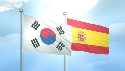 South Korea and Spain Flag Together A Concept of Relations