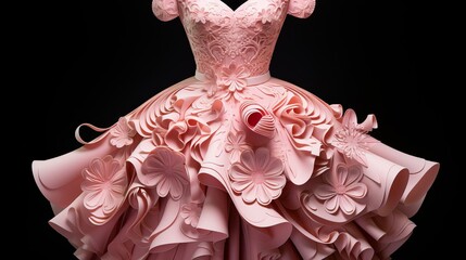 Elegant pink paper cut of a cocktail dress, capturing the essence of high fashion and femininity