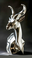 A sleek and modern interpretation of a goat in metallic silver, capturing the essence of strength and resilience