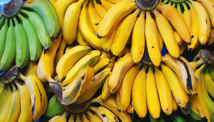 Flat lay of banana fruit texture with slice, Top view of fruits concept background - Powered by Adobe