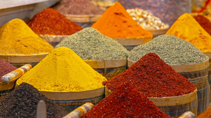 Piles of Herbs and Spices at Spice Market Istanbul Turkey