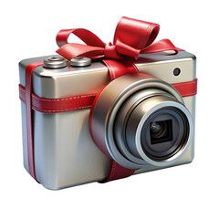 Gift concept digital camera inside gift box 3D rendering