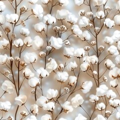 A beautiful sprig of cotton on a white background, a place for text. Delicate white cotton flowers.