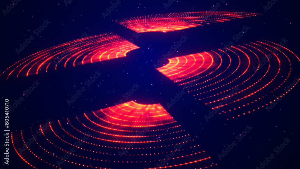 Wall mural futuristic torn sphere from a stream of particles. abstract background of radial halftone dots. 3d d