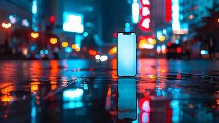 A minimalist mobile phone similar to the Apple iPhone 15 Pro Max, offered in every color against a blurred urban landscape hinting at futuristic design