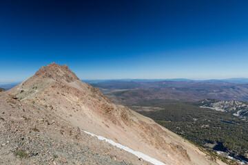 in close distance to the lassen peak with the last winding path. Lassen volcanic National park, california