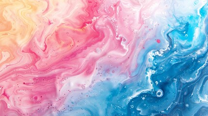 Detailed close-up of a vibrant and colorful liquid painting with abstract patterns