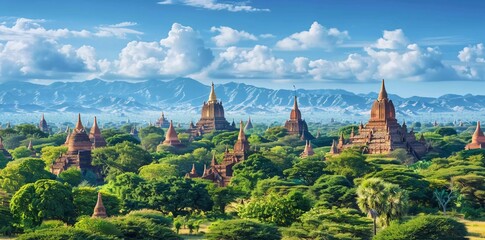 Beautiful view of ancient temples of Bagan, Bagan, Mandalay Distri. 