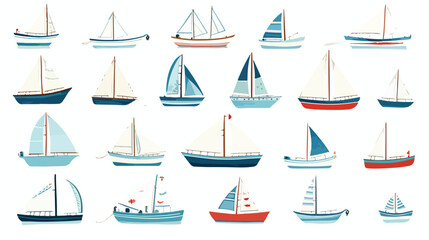 Set of different isolated doodle ships yachts boats